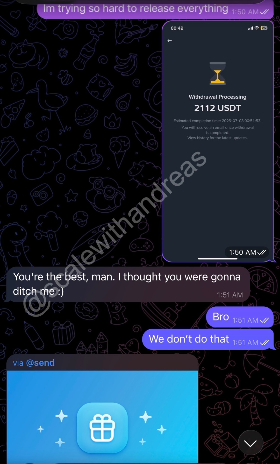 Anonymous client testimonial screenshot